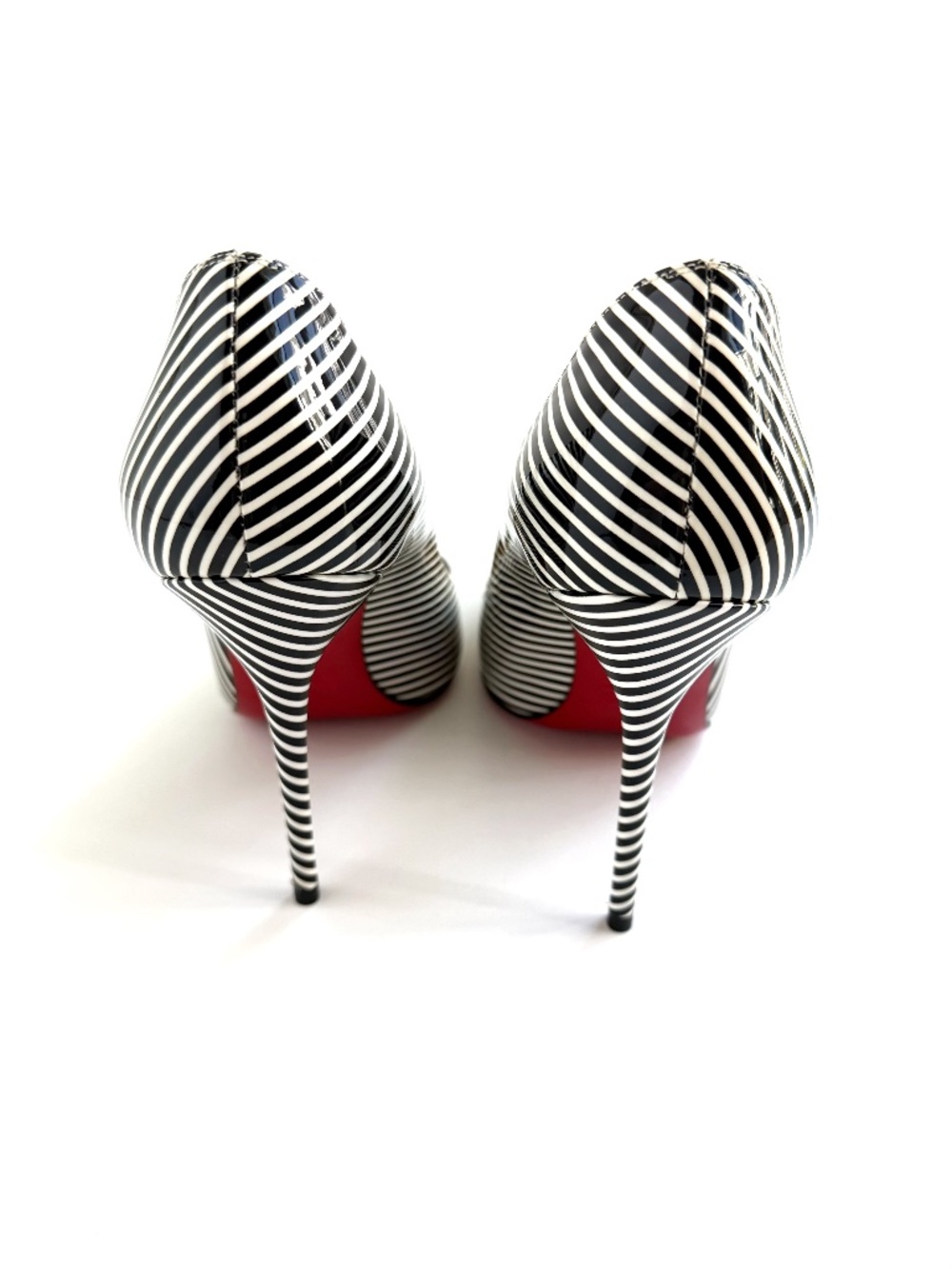 Christian Louboutin Décolleté 554 100 Patent Stripes Pumps EU 36 Black White - Picture 7 of 12